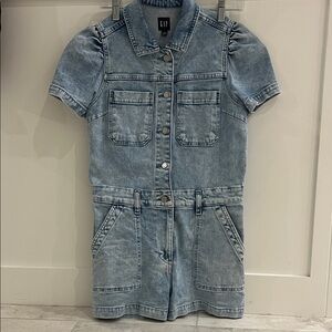 GAP Light Wash Denim Short Sleeve Romper